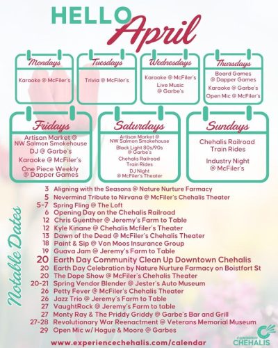 Calendar - Experience Chehalis